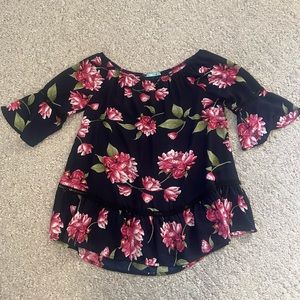 Pink Lily Navy Floral Blouse Size Small